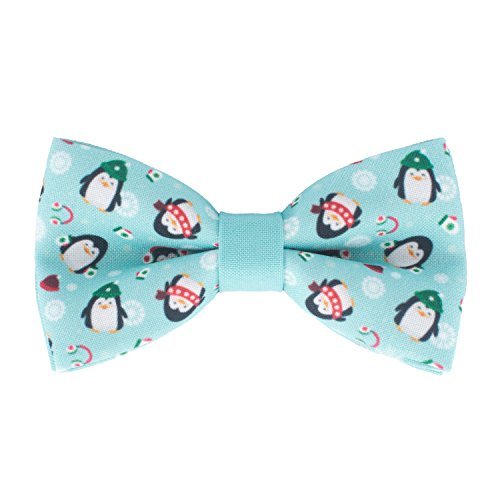 Bow Tie House Penguin pattern bow tie aquamarine pre-tied shape for any gender and age (Small)