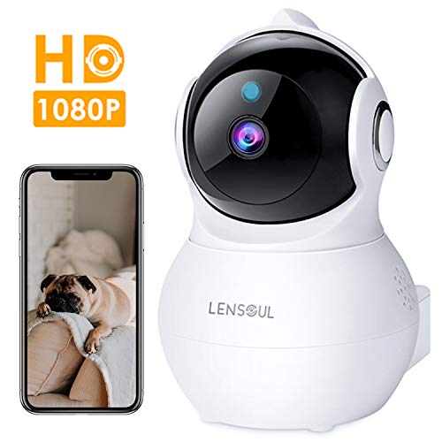 Lensoul Cámara IP WiFi, 1080P HD Cámara de Vigilancia Inalámbrico Interior con Visión Nocturna, Soporte Detección de Movimiento, HiFi Audio de Dos Maneras con Micrófono y Altavoz(Blanco)