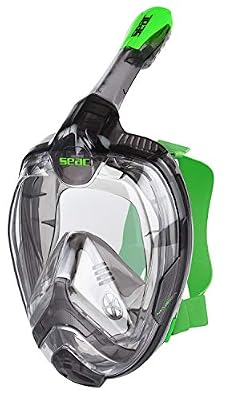 Seac Magica Masque Snorkeling Plein Visage Intégral 180°, Antibuée avec Jupe Souple en 2 Tailles, Purge de Vidage et Tuba avec Sistème Étanche au Top Adulte Unisexe, Gris/Vert Citron, L- L-XL