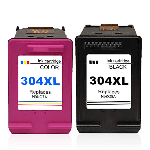 Kyansin Reconditionné HP 304 XL HP304 Haut Rendement Cartouches d'encre (N9K08A / N9K07A) Compatible avec HP Deskjet 2600 2620 2622 2630 2632 2633 2634 3720 HP Envy 5010 5020 (1 Noir, 1 Tricolore)