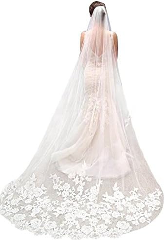 LYDIAGS White Ivory Lace Edge Cathedral Length Wedding Bridal Veil with Comb