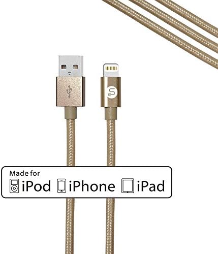 iPhone Charger, 6ft Simply Cables Premium Nylon Braided Lightning Cable for iPhone 7 Plus 6S Plus 6 Plus SE 5S 5C 5, iPad 2 3 4 Mini, iPad Pro Air, iPod- Rose Gold (Apple MFi Certified) (Gold)