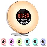 Alarm Clock,Witmoving Wake Up Light Bedside Sunrise Simulator with Brightness Automatic Adjustment, Nature Sounds ,FM Radio,Night Light,Easy Set Up via Touch Control,Powered by Battery or USB Charger