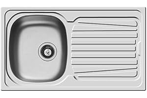 Pyramis Lavello 86x50 in Acciaio Inox lavandino 1 Vasca Sinistra + gocciolatoio lavabo con PILETTA 3,5''