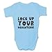 Funny Baby Grow Lock Up Your Daughters Boy Babies Clothing Cool Fun Gift 3-6 Months Blue