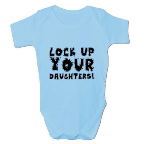 Funny Baby Grow Lock Up Your Daughters Boy Babies Clothing Cool Fun Gift 3-6 Months Blue