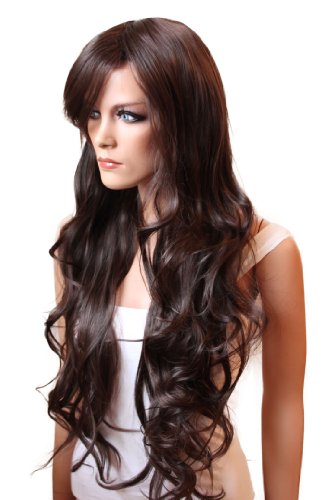 PRETTYSHOP  FP836a marrón fibras sintéticas a prueba de calor de pelo largo peluca ondulada oscura