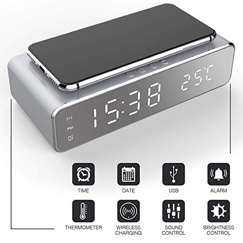 Preisvergleich Produktbild Multifunktionswecker, Digitaler Wecker und Ladestation Zeit, Datum und Temperatur, tägliche und wöchentliche benutzerdefinierte Benachrichtigungen, Schnellladegerät Smartphone für Schlafzimmer