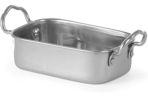 HENDI Petit plat à rôtir avec poignées, plat à four, plaque de cuisson, bac, récipient de présentation et pour servir des apéritifs et des nourritures telles que des salades, 196x94x(H) 70mm, inox
