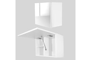 Milionmeblicom Mobilietto Pensile da Bagno Laura Salvaspazio Mobile da Parete Sospeso Armadietto Pieghevole con Apertura Telescopica Mobilietti con Ripiano, Bianco Lucido, 39 x 60 x 23 cm