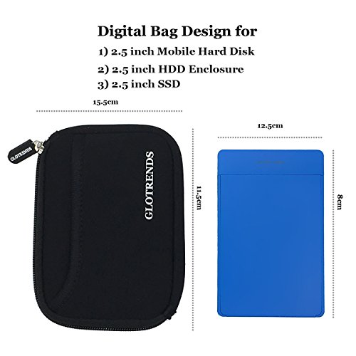 GLOTRENDS Universal Festplattentasche für 2,5 Zoll Festplatten und SSD/HDD, Hard Case erschütterungsfeste Schutzbox (Schwarz) - 7