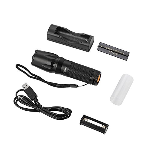 Elekin Taschenlampe LED Cree XM-L T6, Wasserdicht, 5 Leuchtmodi, Inklusive 18650 Batterie und Ladeeinrichtung - 2