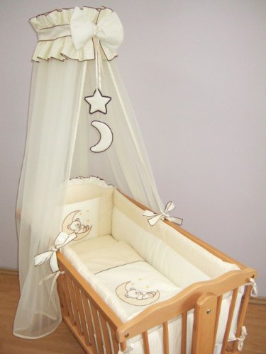 10 Piece Nursery Crib Bedding Sets 90x40cm Fits Rocking / Swinging Cradle (Bear Moon Cream)