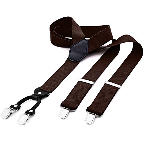 DonDon tirantes anchos 3,5 cm para hombres con 4x clips con cuero en forma de Y - elástico y longitud ajustable - marrón