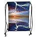 Produktbild OQUYCZ Drawstring Sack Backpacks Bags,Lake House Decor,Lightning Over The Sea with Reflections Storm Theme Mother Earth Zen Decor Image,Orange Blue Soft Satin,5 Liter Capacity,Adjustable Strin