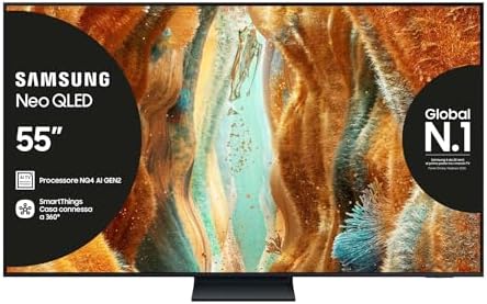 Samsung Neo QLED 4K Vision AI Smart TV 55'' QE55QN74FATXZT Mini LED, Processore NQ4 AI Gen2, Upscaling AI, Motion Xcelerator 144 Hz, Tecnologia Quantum Matrix Slim, OTS Lite, AirSlim Design, 2025