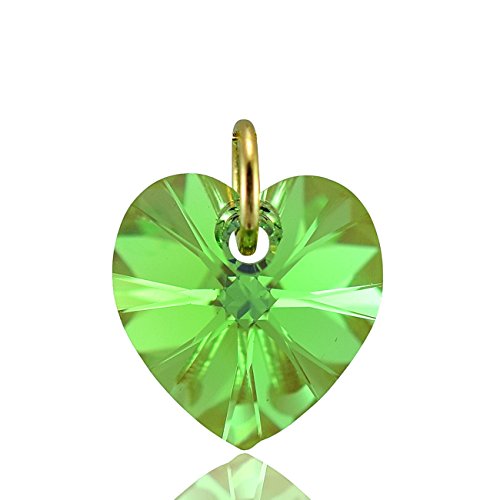 Massives 9 Karat (375) Gold Herz Halskette Swarovski-Kristall Peridot Grün, 45.72 cm, 40.64 cm 50.80 cm, Anhänger oder nur 0.00 cm
