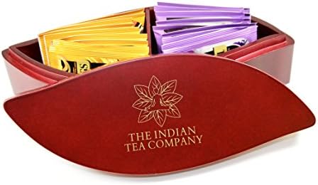 Luxurious and Exclusive Indianteacompany ITC Small Leaf Shaped Tea Chest Box, Mahogany finish, comes with 20 Twinings Enveloped Teabags. Caddy, Perfect Gift