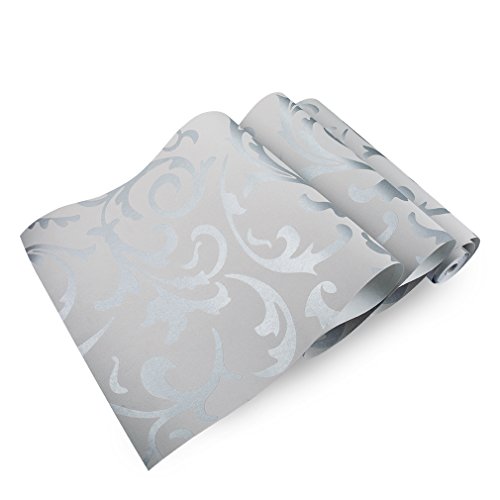 Auralum® europäisch Tapeten Acanthaceae Vliestapete TV Kulisse Mustertapete für Wohnzimmer Umweltschutz 10M x 53cm Silber - 4