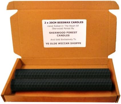 Sherwood Forest Candles - 2 x Black Beeswax Dinner/Spell Candles 20cm x 2.2cm