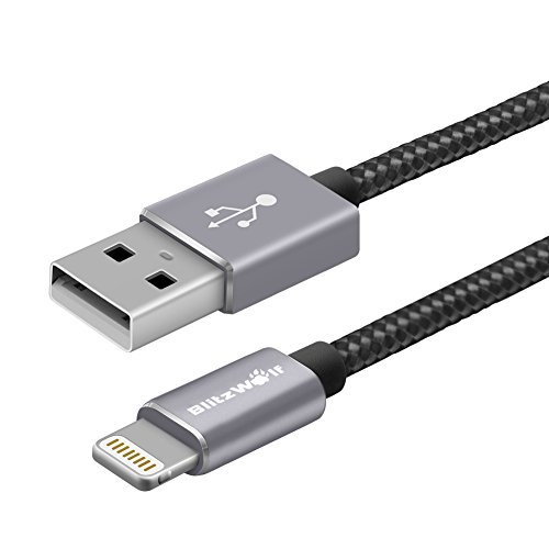 [Apple MFi Zertifiziert] Lightning Kabel, BlitzWolf 1M Nylon USB Ladekabel für iPhone 5 5s 5c 6s / 6s Plus 6SE, iPad Air, iPad mini, iPod (Schwarz) - 2