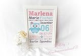 Namensbild - Baby - Kind - Personalisiert - Geburtsgeschenk - Türschild - inkl. Rahmen - Mädchen u. Junge, Taufe, Geschenk