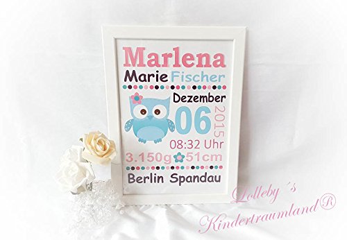 Namensbild - Baby - Kind - Personalisiert - Geburtsgeschenk - Türschild - inkl. Rahmen - Mädchen u. Junge, Taufe, Geschenk