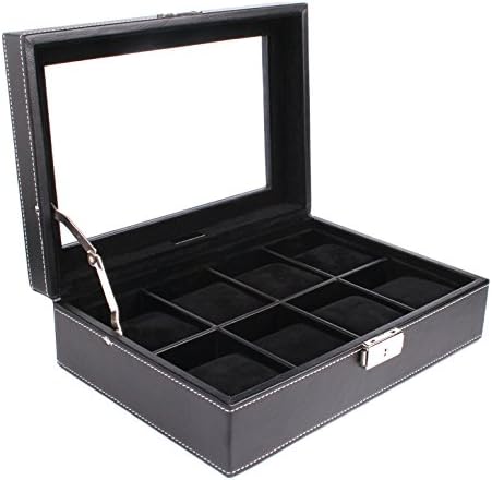 AXIS® Black Leather lockable watch display storage box for 8 watches