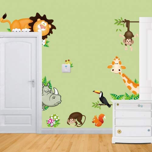 Rainbow Fox - Pegatinas adhesivas de vinilo para pared con diseños de animales salvajes de la jungla (león, jirafa, mono) para habitaciones infantiles y de bebé