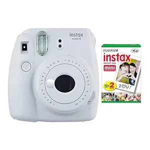 Fujifilm Optical Zoom Instax Mini 9 (Smokey White) Instant Camera with Mini Film Twin Pack