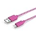 Produktbild Lightning Ladekabel Textil USB Datenkabel 1 Meter - iOS 10 - für iPhone 7, 7 Plus, 6s, 6s Plus, 6, 6 Plus, SE, 5s, 5c, 5, iPad in pink von PhoneStar