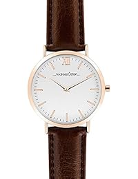 Reloj hombre Andreas Osten esfera 40 mm de acero blanco y correa marrón de piel ao-50