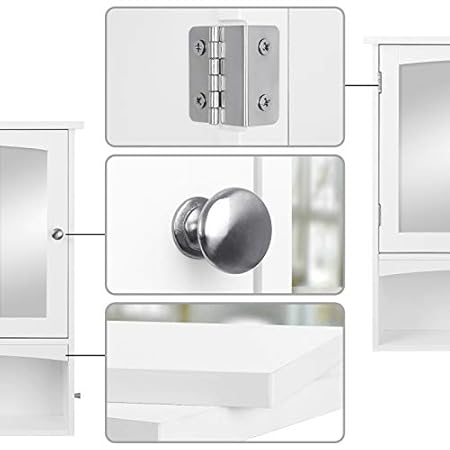 VASAGLE Spiegelschrank, Wandschrank verstellbarem Einlegeboden