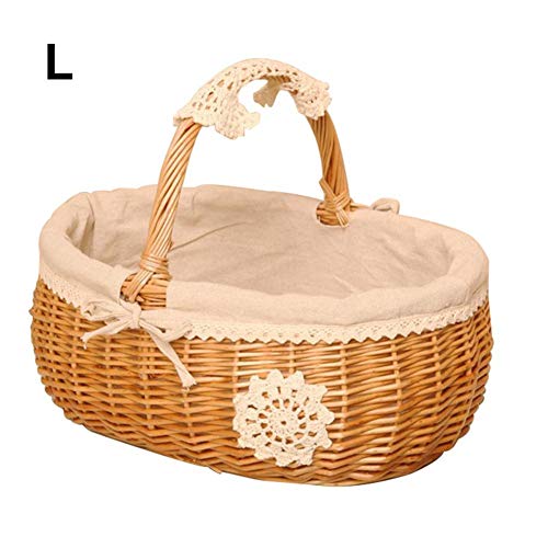 Sunneey Cesto da Vimini Cestino di Vimini Fatti a Mano, Cestino da Picnic Cesto di Vimini, Carrello della Spesa con Coperchio e Cestino da Picnic in Vimini Manico in Legno