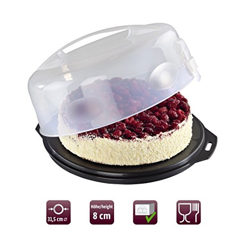 Xavax Kuchenbehälter mit Haube, Ø 31,5 cm, Höhe 14 cm, Kuchenbox / Tortenhaube mit Stückeinteilungshilfe und Servierfächern, Party- und Tortenbutler, rund - 3