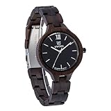 MUJUZE Damen kleine Gehäusedurchmesser 36mm Analoges Quarzwerk Schwarzes Sandelholz Holz Uhren（Black）
