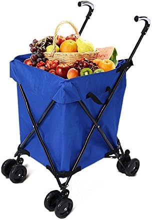 Egotrade Foldable Shopping Cart 4 Wheeled Grocery Shopping Trolley with Removable Waterproof Canvas Bag for Indoor/Outdoor/Travel/Office