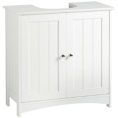 VonHaus Meuble Sous-Lavabo Salle de Bains 2 Portes 1 Étagère – Blanc – 60 x 30 x 60 cm