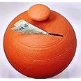 Money Bank, Orange Spherical Piggy Bank with Coin Slot, Traditional Clay Savings Box