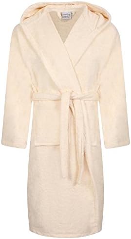 Unisex 100% Egyptian Cotton Bathrobe Terry Towelling Hooded Dressing Gown (Cream)