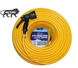 CINAGRO 30 Meters Garden Hose Pipe with 8-Modes Spray Nozzle, 3 Clamp Rings and ? inch Snap-in Quick Connector for Watering Home Garden, Car Washing, Floor Cleaning & Pet Bathing (Yellow)