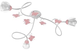ONLI Plafoniera 3 luci cameretta in Metallo Bianco con Farfalle dipinte in Rosa