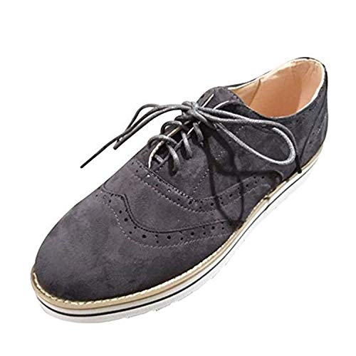 Zapatos Oxford Mujer Casual Derby Cordones Calzado Plano Vestir Brogue Primavera Verano Casual Uniforme Trabajo Sneaker Gris 37
