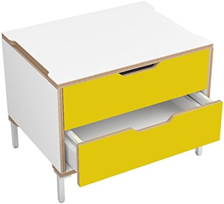 Sylvi Bedside cabinet with Bench Legs and a pair of Yellow Soft Close Drawers