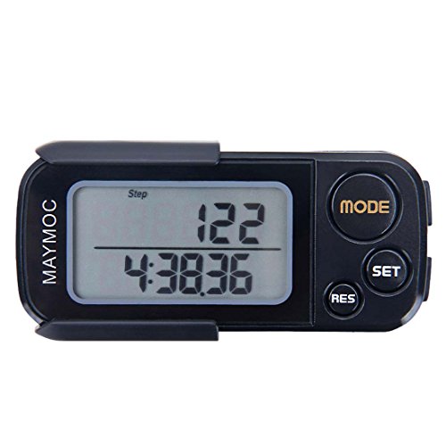 MAYMOC 3D Pedometro e Step Tracker per Walking Steps Km/Km Preciso Portable Clip on Sports Fitness Daily Target Monitor Esercizio Distance Calorie Counter con Cordino e 30 Giorni di Memoria (Nero)