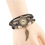 Doitsa Damen Geflochten Armbanduhr aus Leder Jugendliche Maedchen Armreif Uhr Retro Flügel Armbanduhr ein schönes kleines Geschenk 1pcs Schwarz