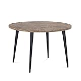 tischbeine holz rund konisch Material: Mangoholz / Eisen - Sägeraue Tischplatte aus Massivholz mit einem schwarzen Metallgestell