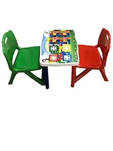 Surety For Safety Kids Plastic Study Table and 2 Chair Set (Green & Orange)