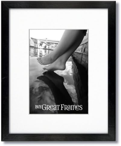 One 11x14 Black Wood Picture Frame and Glass with Single White Mat for 8x12.