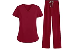 MEDSKIN Essential Scrubs Set for Women - Lightweight V-Neck Scrub Top & Yoga Waistband Trouser Pants